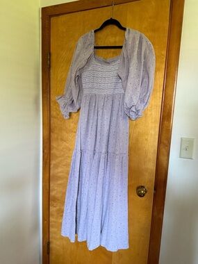 Pink Lily Lavender Smocked Puff-Sleeve Maxi Dress